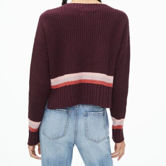 AEROPOSTALE Cropped Chunky Knit Maroon Striped Ribbed Cardigan Womens XS - Picture 11 of 13
